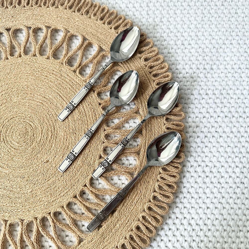 Oxford Hall Stainless Steel 1974 Rose Couplet Pattern 4 Teaspoons Replacements